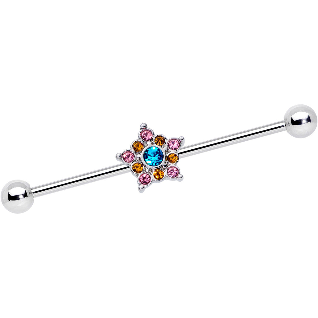BodyCandy 14G Pink Yellow Blue Gem Showy Star Industrial Barbell 38mm — main product shot