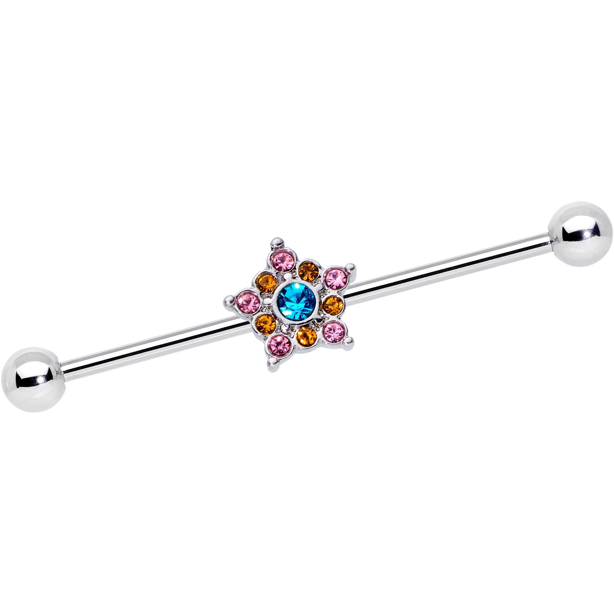 BodyCandy 14G Pink Yellow Blue Gem Showy Star Industrial Barbell 38mm — main product shot