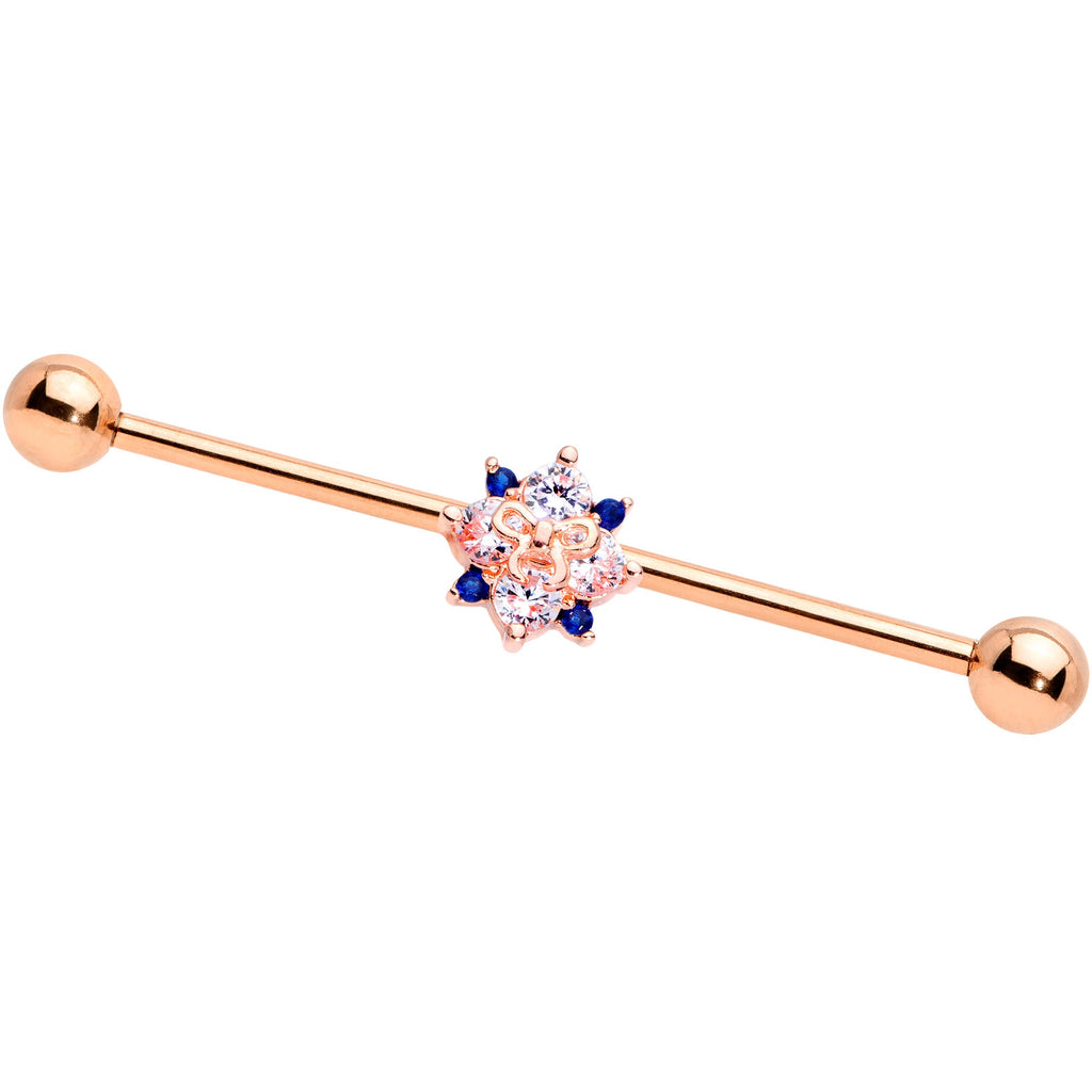 BodyCandy 14G Clear CZ Gem Rose Gold Tone Bow Star Industrial Barbell 38mm — main product shot