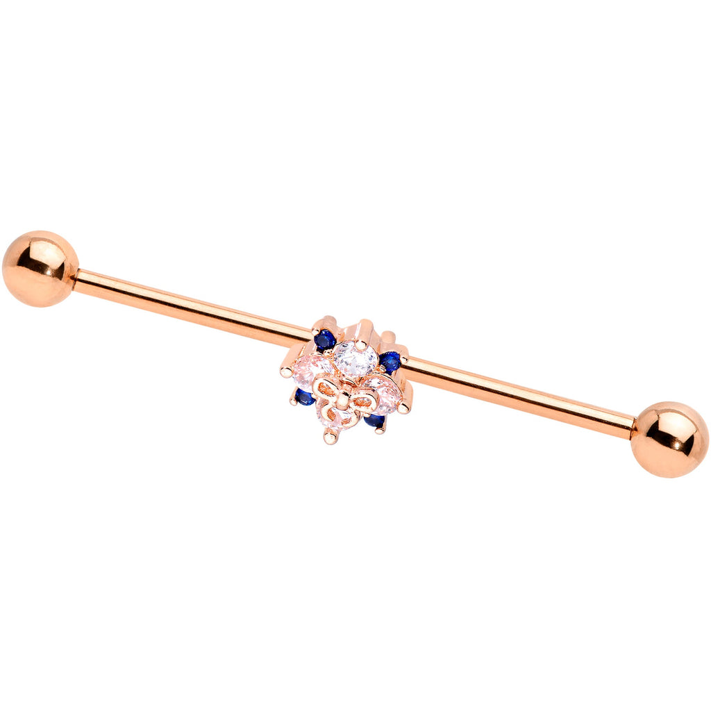 BodyCandy 14G Clear CZ Gem Rose Gold Tone Bow Star Industrial Barbell 38mm — detail close-up