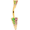 BodyCandy Pink Green Gem Gold Tone Triangle Double Mount Belly Ring — main product shot