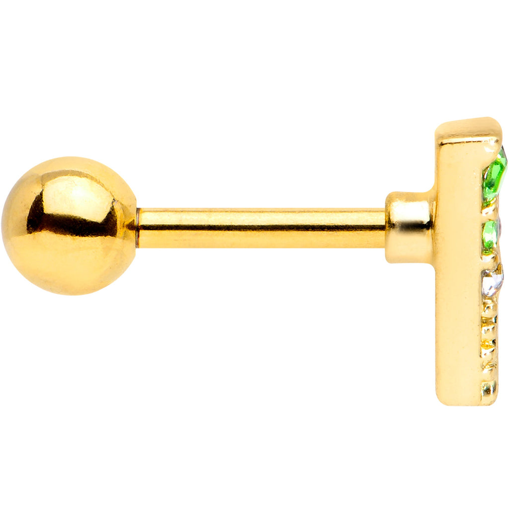 BodyCandy 16G 1/4 Pink Green Gem Gold Tone Triangle Cartilage Tragus Earring — lifestyle context