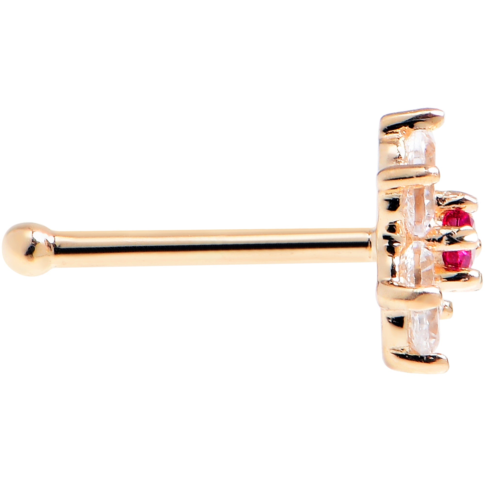 BodyCandy Solid 14K Yellow GOLD Fuchsia CZ FLOWER Nose Stud — detail close-up