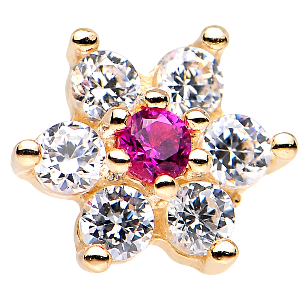 BodyCandy Solid 14K Yellow GOLD Fuchsia CZ FLOWER Nose Stud — lifestyle context