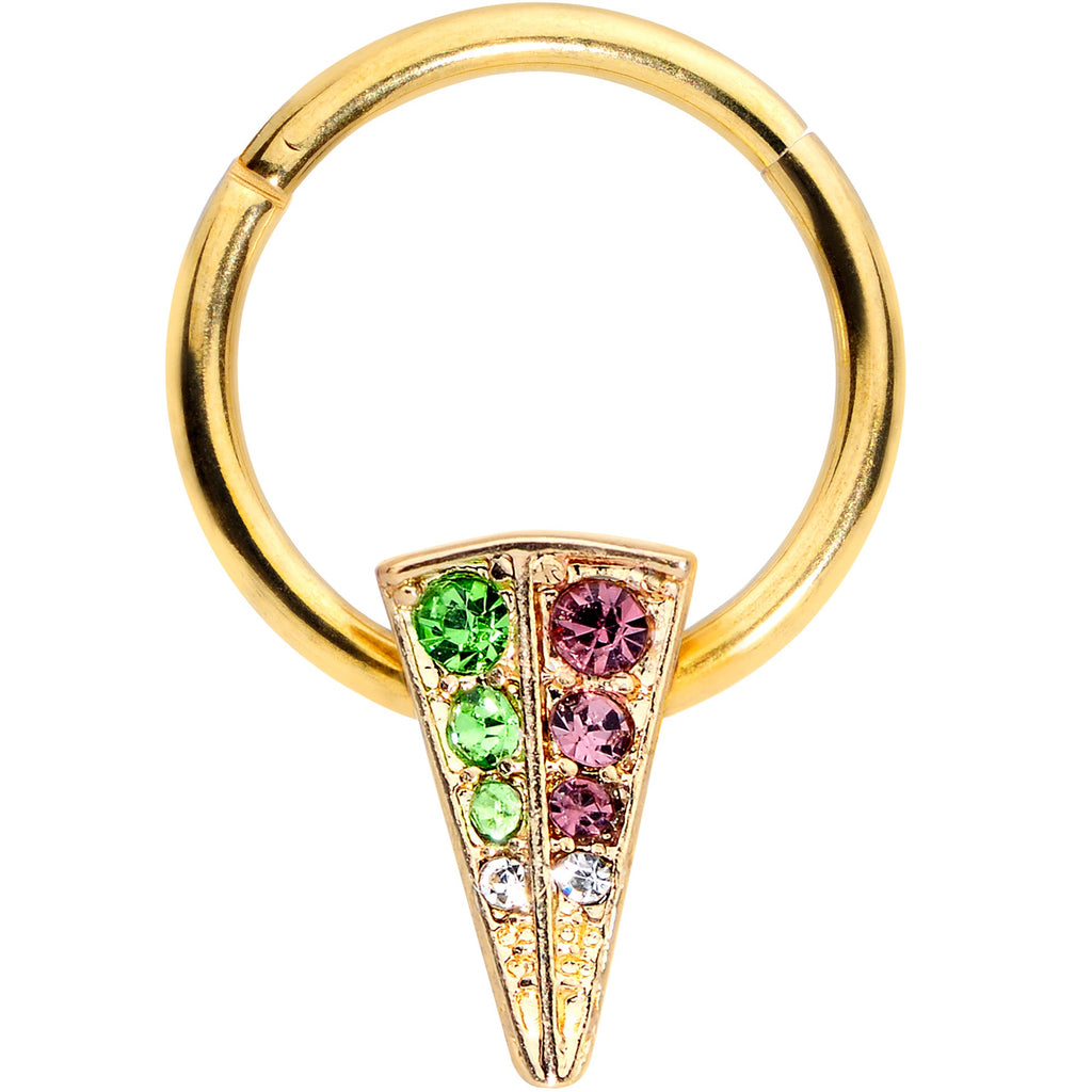 BodyCandy 16G 3//8 Pink Green Gem Gold Tone Triangle Hinged Segment Ring — main product shot