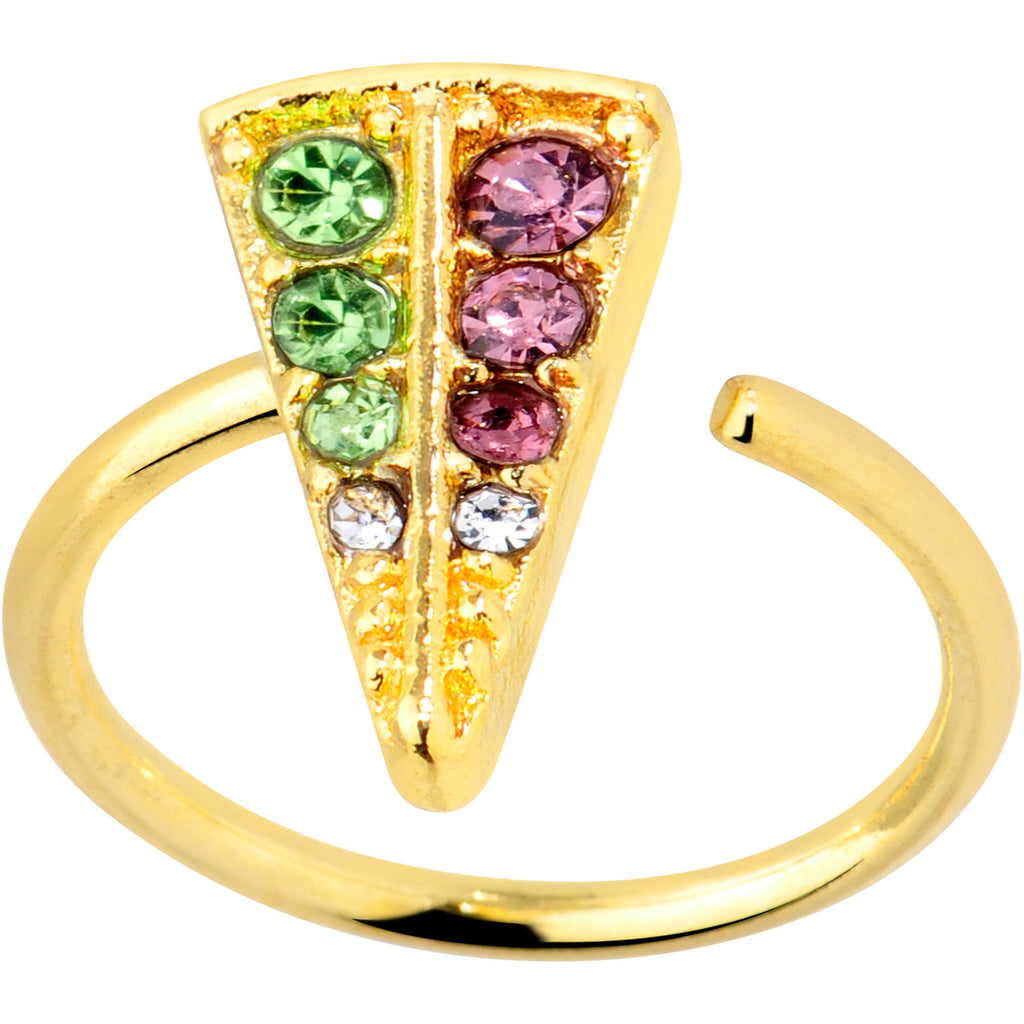 BodyCandy 18G 3/8 Pink Green Gem Gold Tone Triangle Nose Hoop — main product shot