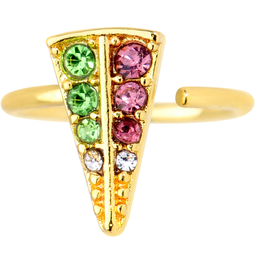BodyCandy 18G 3/8 Pink Green Gem Gold Tone Triangle Nose Hoop — detail close-up