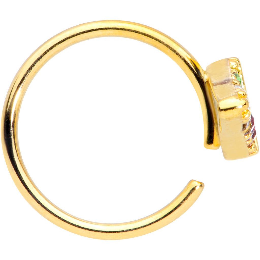 BodyCandy 18G 3/8 Pink Green Gem Gold Tone Triangle Nose Hoop — lifestyle context