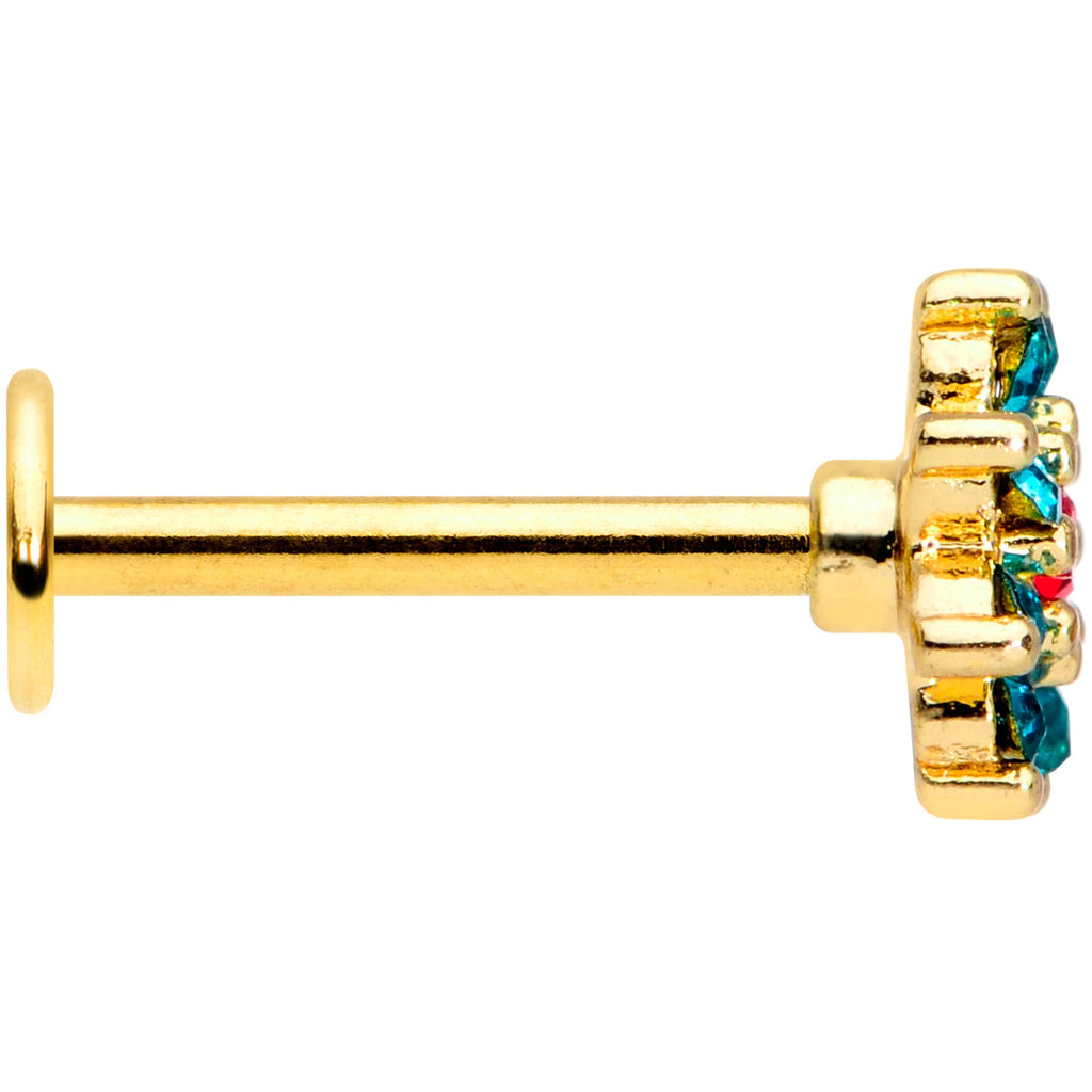 BodyCandy 16G 3/8 Red Green Gem Gold Tone Christmas Flower Labret Tragus — lifestyle context