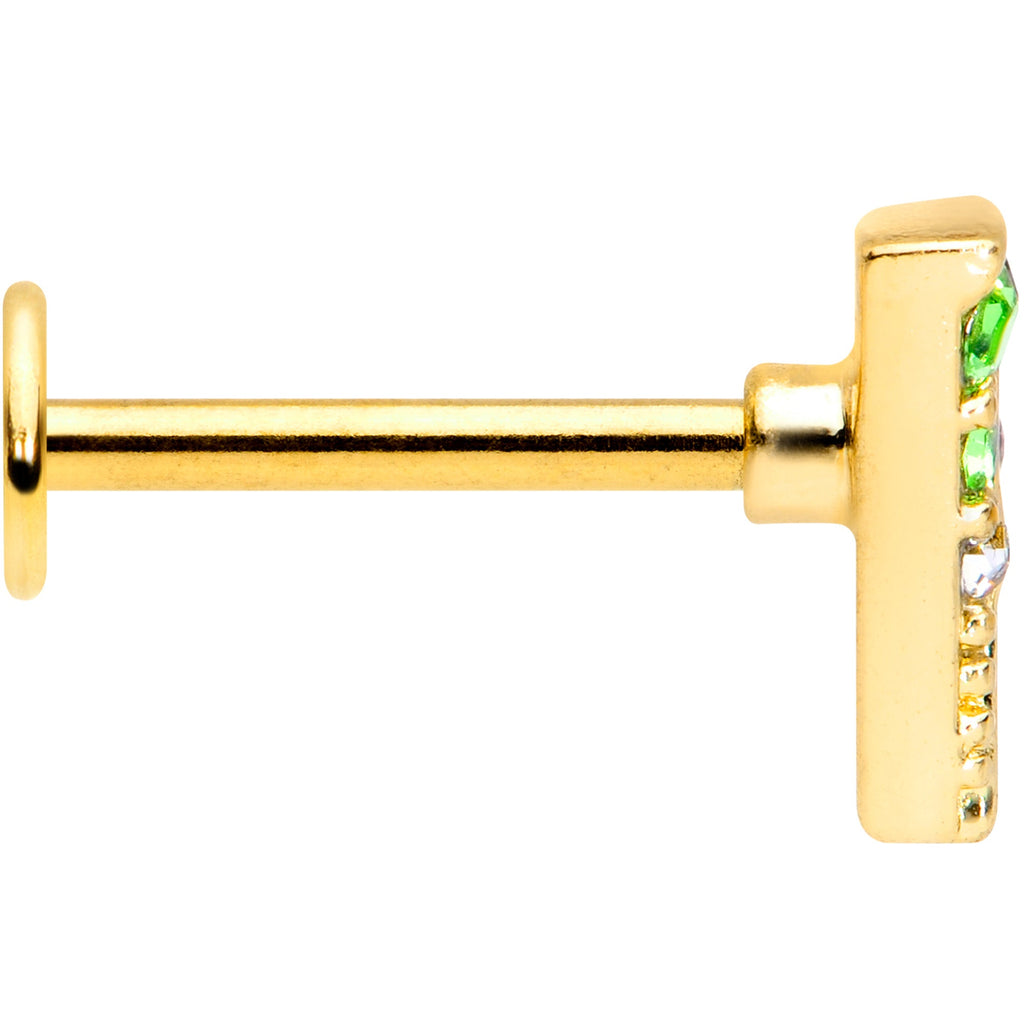 BodyCandy 16G 3/8 Pink Green Gem Gold Tone Triangle Labret Monroe Tragus — lifestyle context