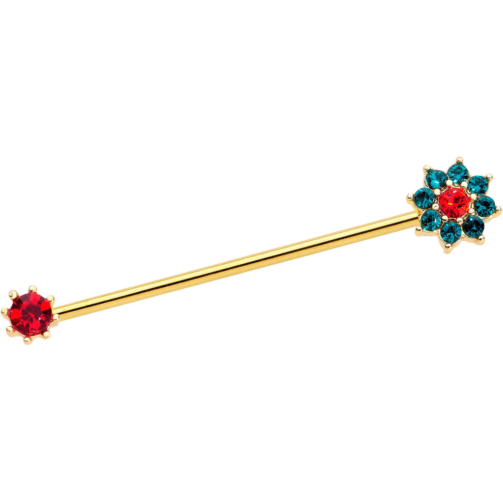 BodyCandy 14G Green Red Gem Christmas Flower Industrial Barbell 38mm — main product shot