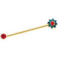 BodyCandy 14G Green Red Gem Christmas Flower Industrial Barbell 38mm — main product shot