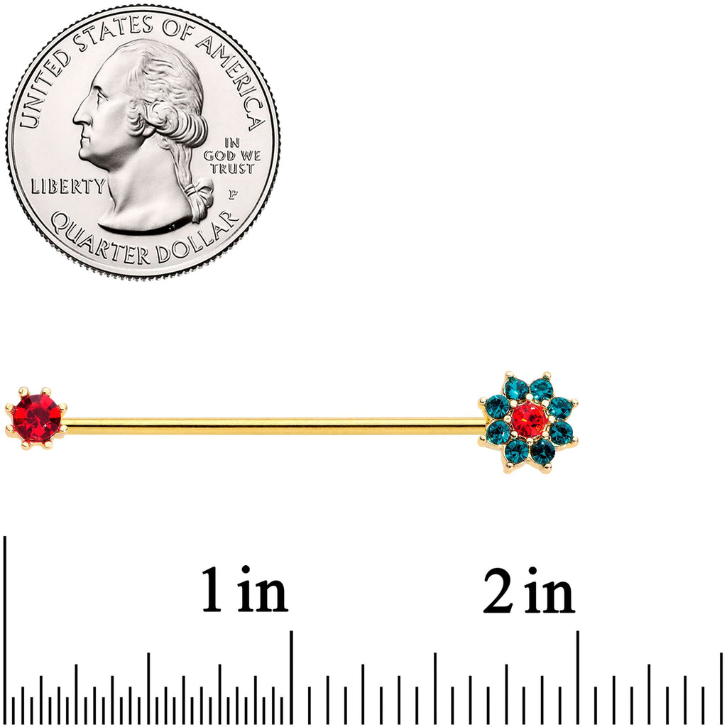 BodyCandy 14G Green Red Gem Christmas Flower Industrial Barbell 38mm — lifestyle context