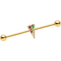 BodyCandy 14G Pink Green Gem Gold Tone Triangle Industrial Barbell 38mm — main product shot