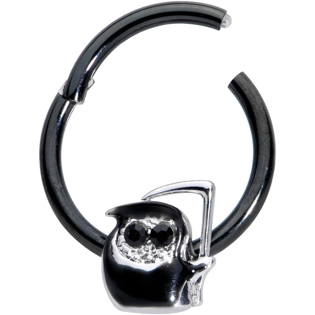 BodyCandy 16G 3/8 Black Gem Grim Reaper Halloween Hinged Segment Ring — detail close-up