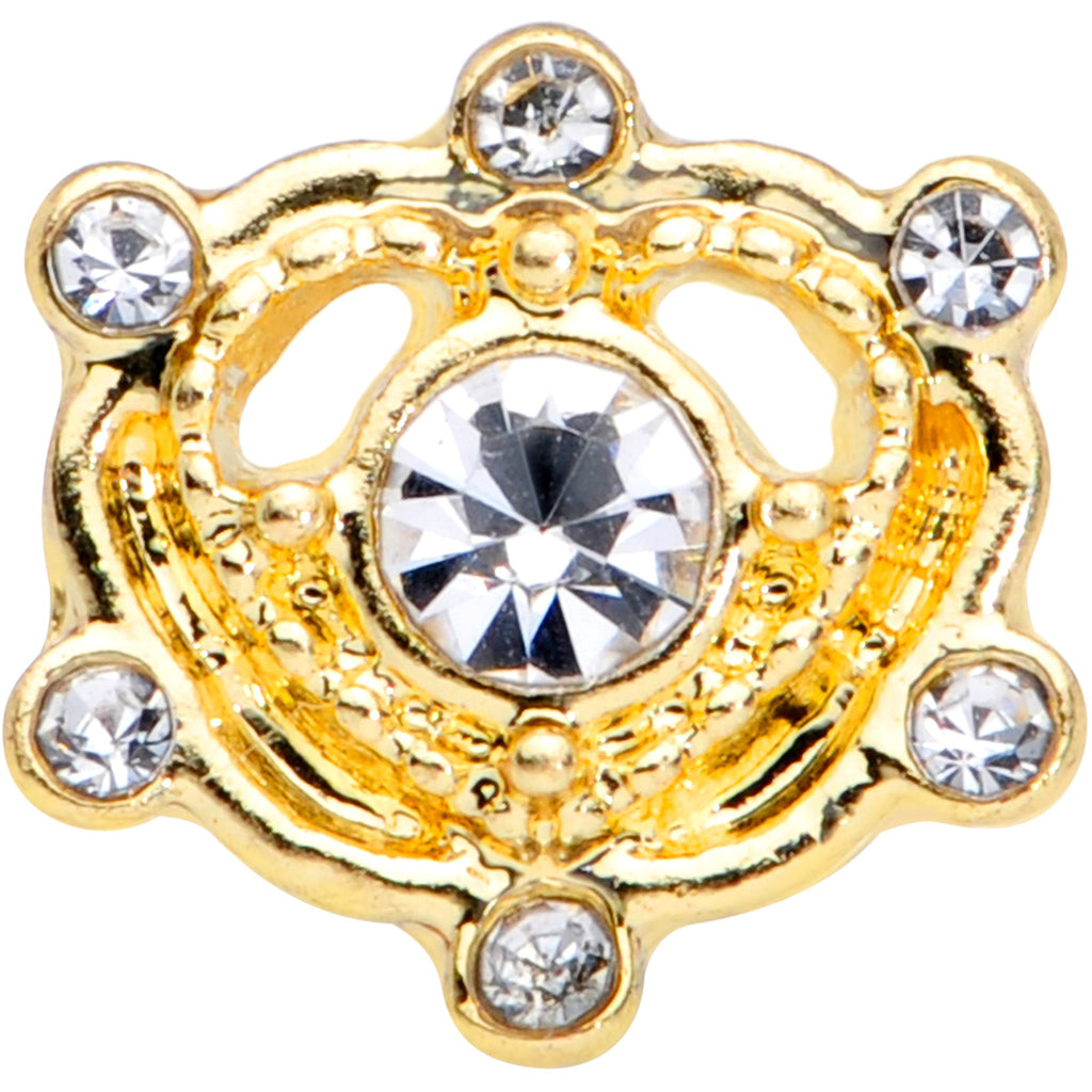 BodyCandy 16G 1/4 Clear Gem Gold Tone Open Heart Cartilage Tragus Earring — detail close-up