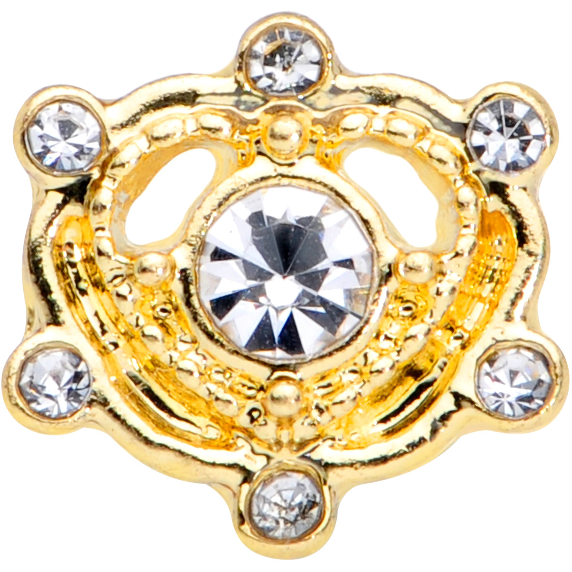 BodyCandy 16G 1/4 Clear Gem Gold Tone Open Heart Cartilage Tragus Earring — detail close-up