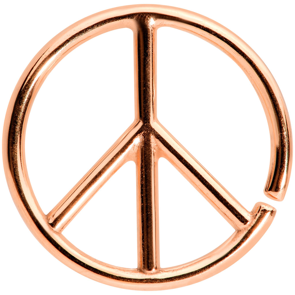 BodyCandy 16G 1/4 Rose Gold Tone Retro Peace Sign Closure Ring — main product shot