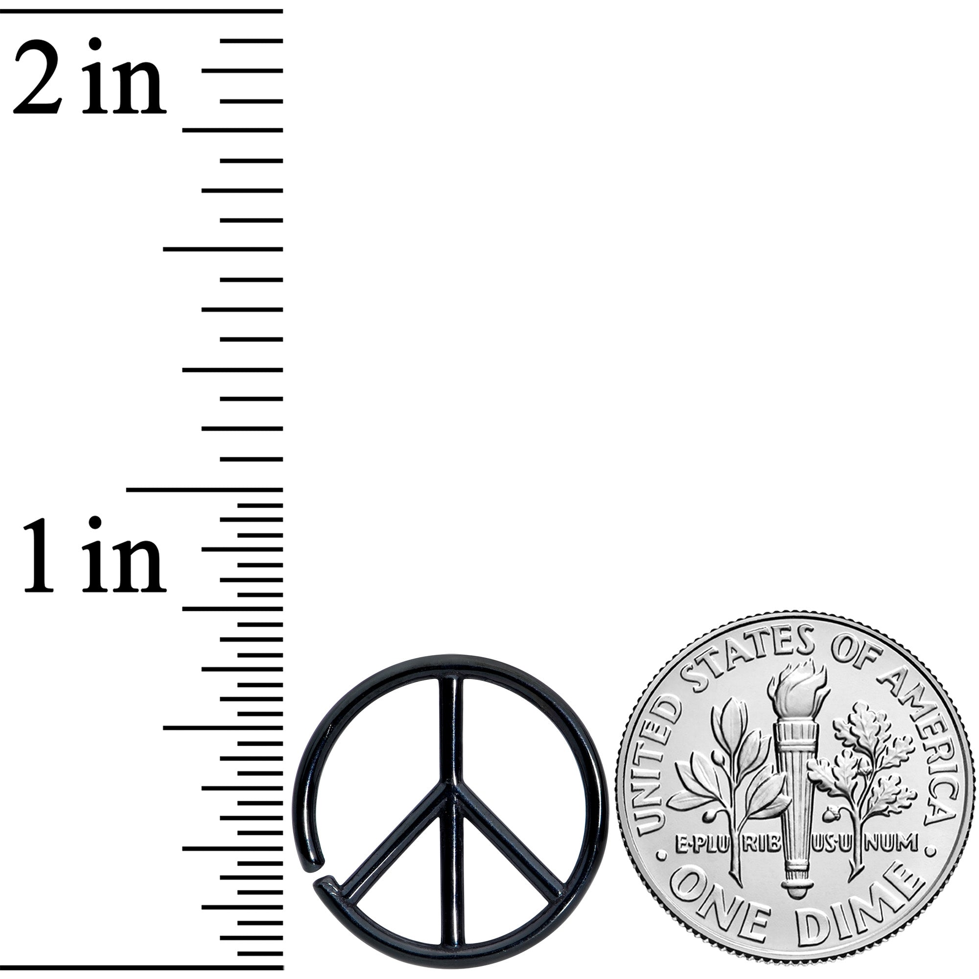 BodyCandy 16G 1/4 Black Retro Peace Sign Closure Ring — detail close-up