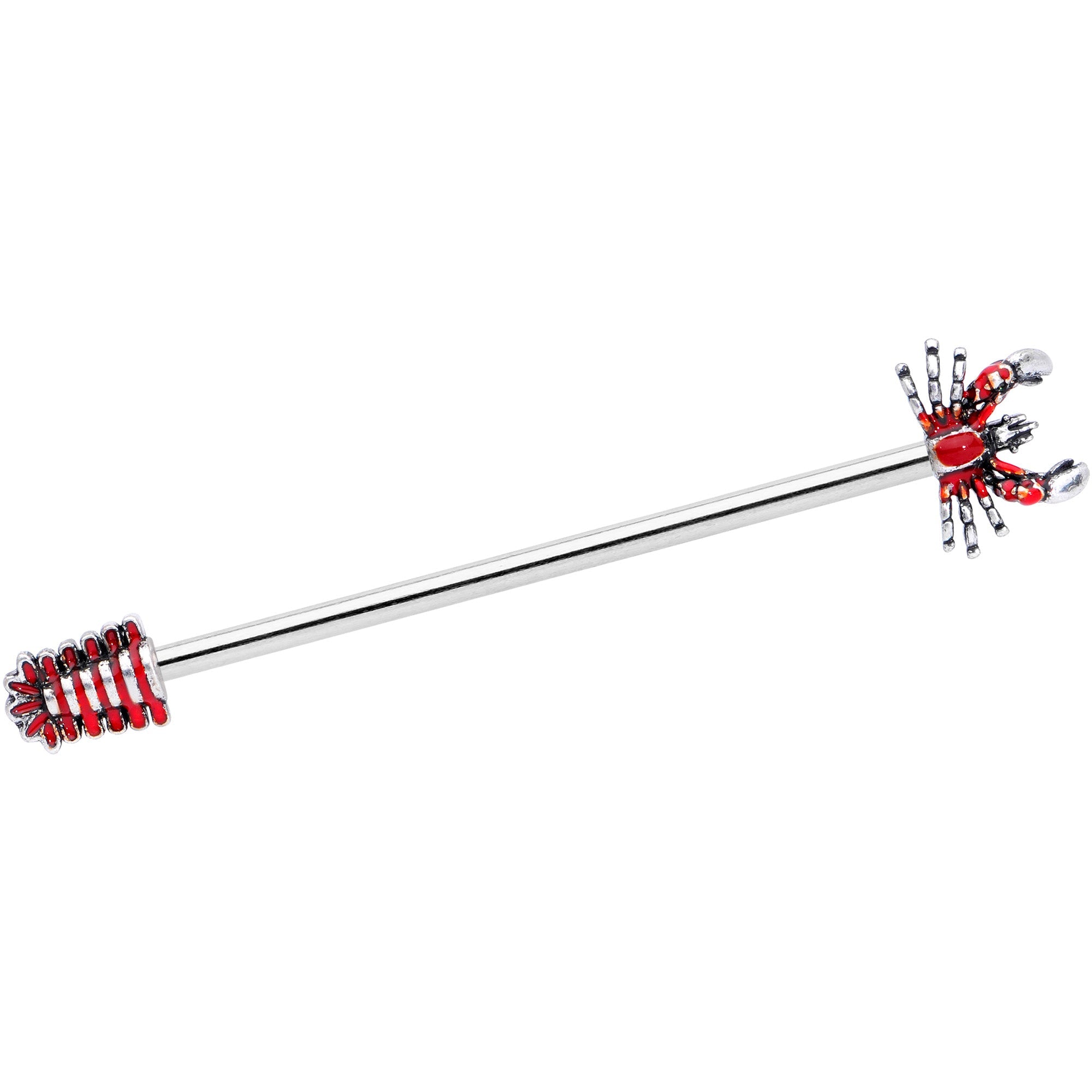 BodyCandy 14G Stainless Steel Red Nautical Lobster Industrial Barbell 38mm — main product shot
