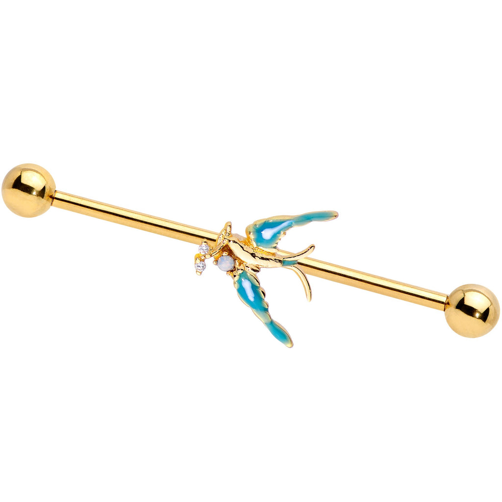 BodyCandy 14G Clear CZ Gem Gold Tone Swallow Bird Industrial Barbell 38mm — main product shot