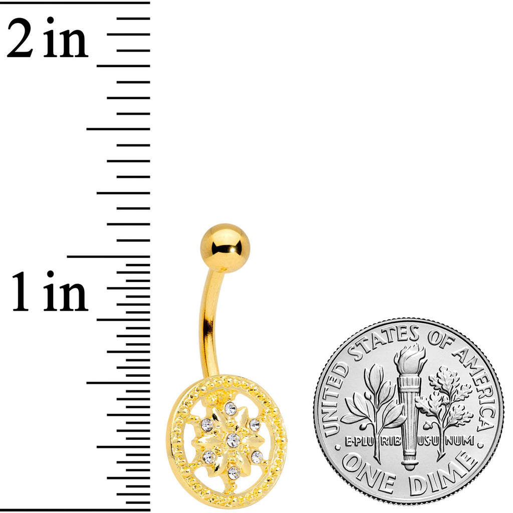 BodyCandy Clear Gem Gold Tone Floral Finery Flower Belly Ring — detail close-up