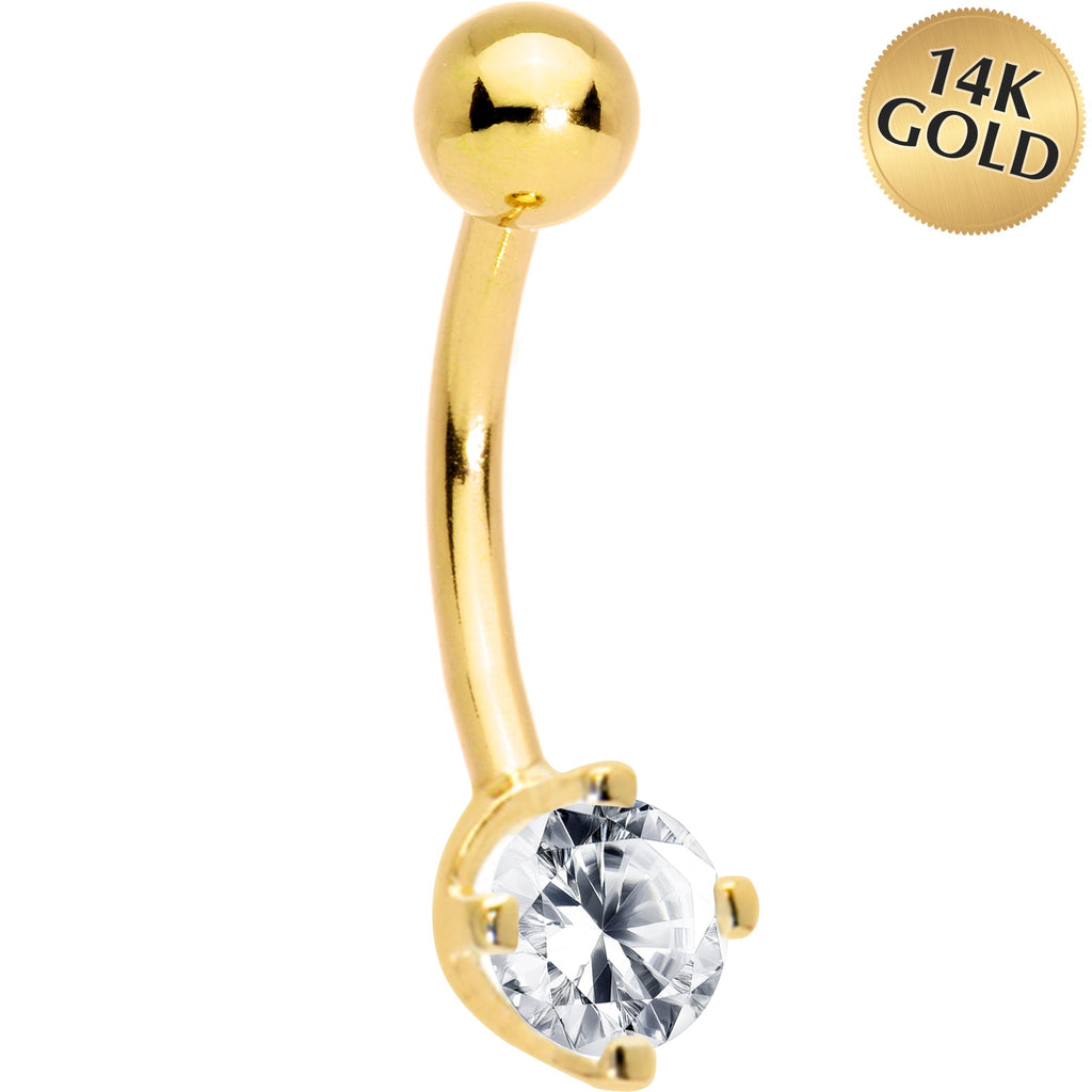 BodyCandy 16G Solid 14K Yellow Gold Cubic Zirconia PRIME SOLITAIRE Belly Ring — main product shot