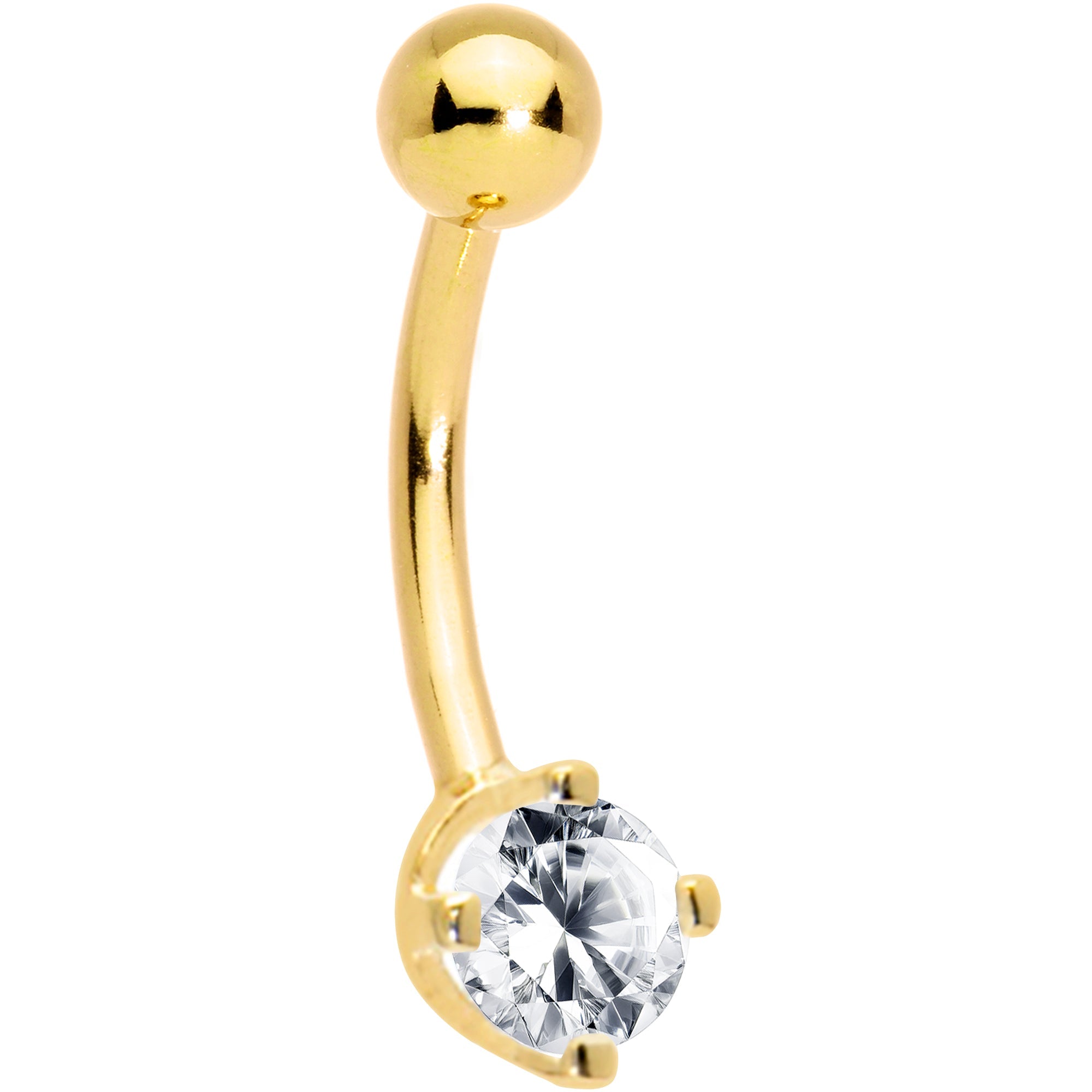 BodyCandy 16G Solid 14K Yellow Gold Cubic Zirconia PRIME SOLITAIRE Belly Ring — detail close-up