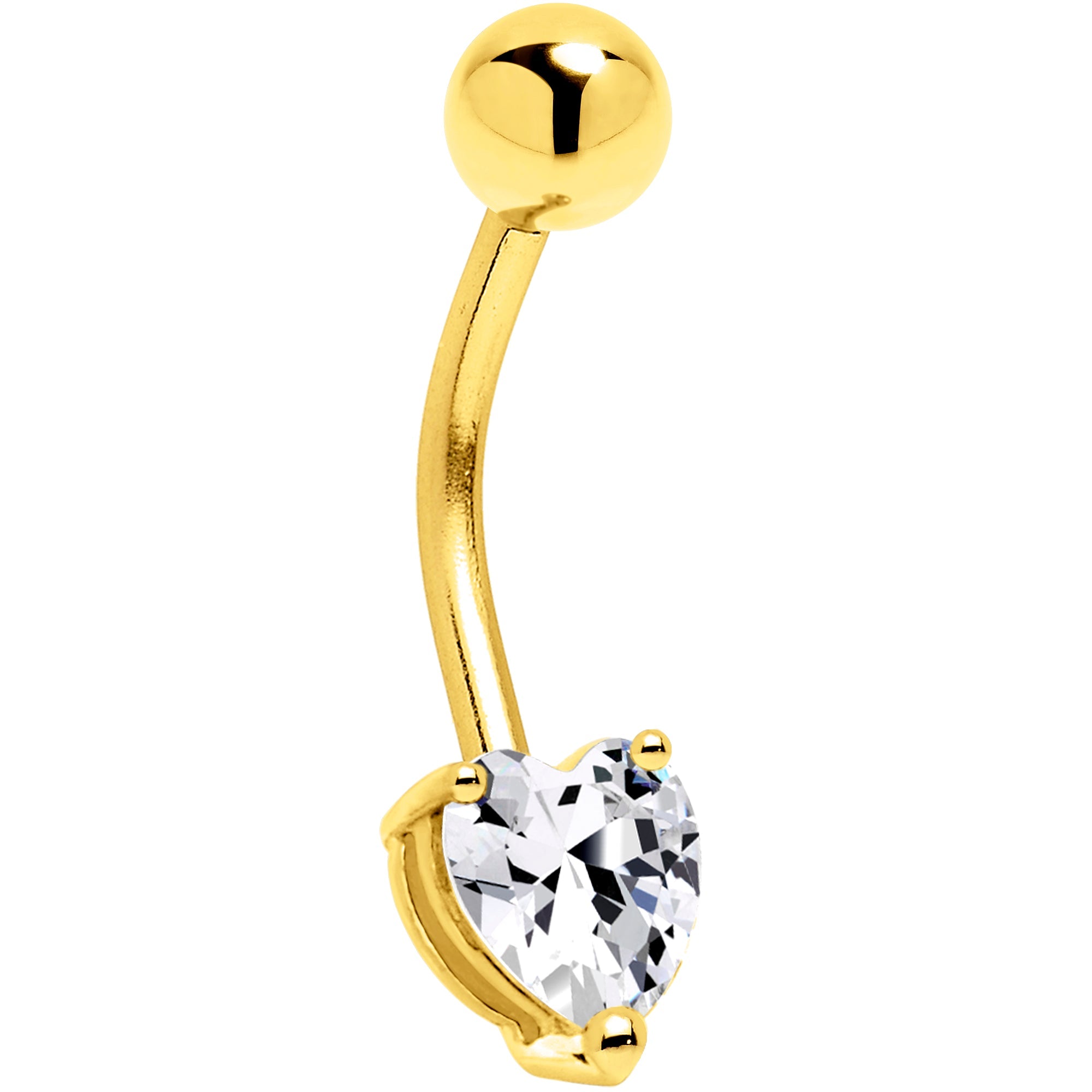 BodyCandy 16G Solid 14K Yellow Gold Cubic Zirconia HEART SOLITAIRE Belly Ring — detail close-up