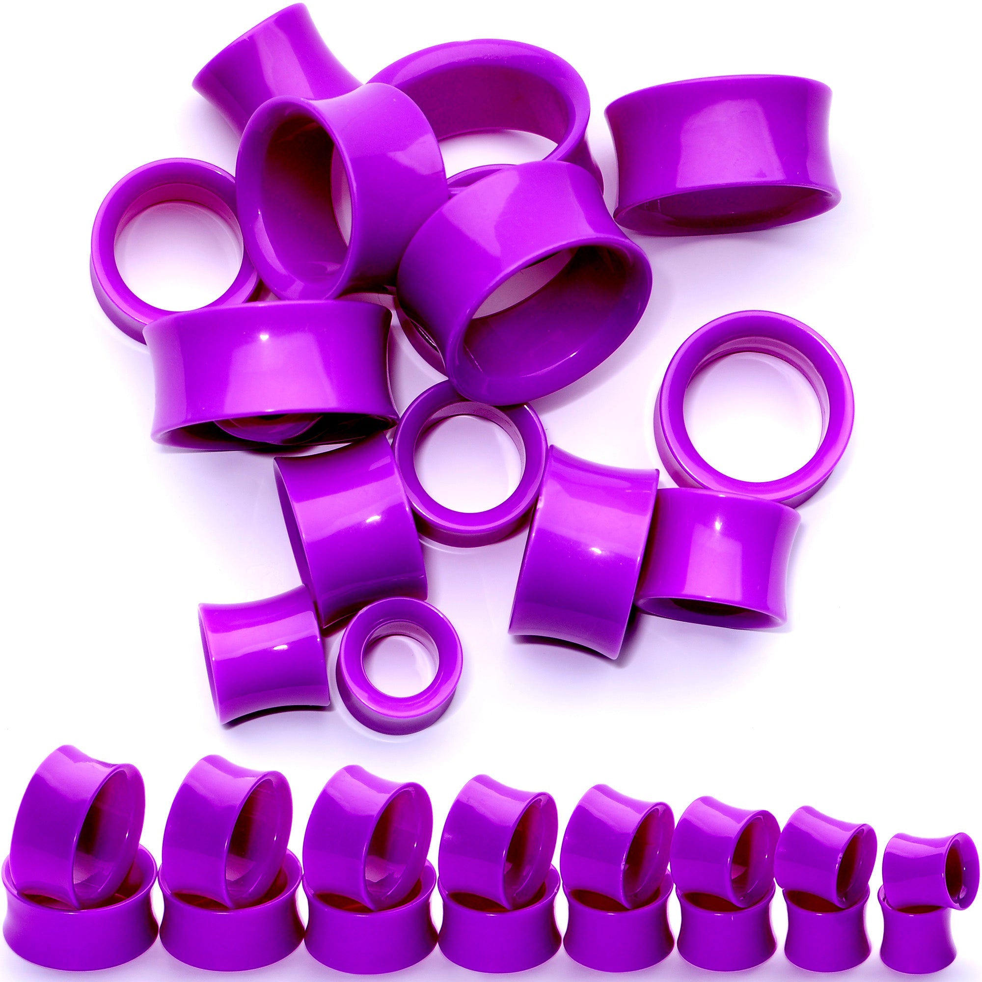 BodyCandy Purple Acrylic UV Saddle Tunnel Plug Set 12mm to 26mm — main product shot