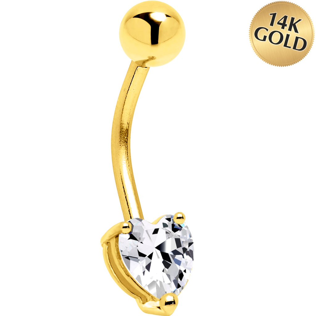BodyCandy 16G Solid 14K Yellow Gold Cubic Zirconia HEART SOLITAIRE Belly Ring — main product shot