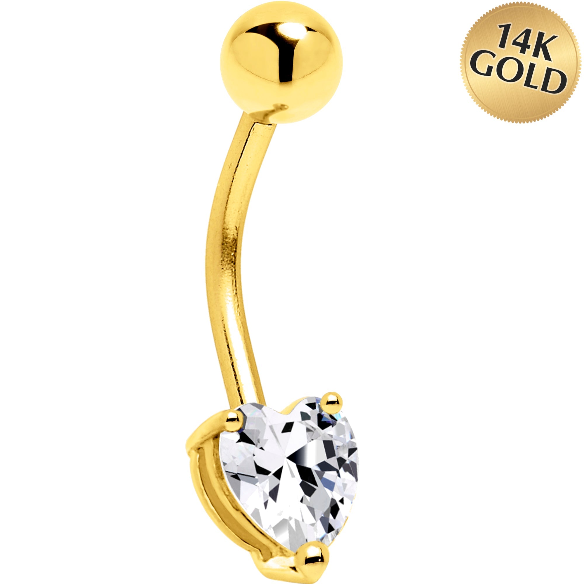 BodyCandy 16G Solid 14K Yellow Gold Cubic Zirconia HEART SOLITAIRE Belly Ring — main product shot