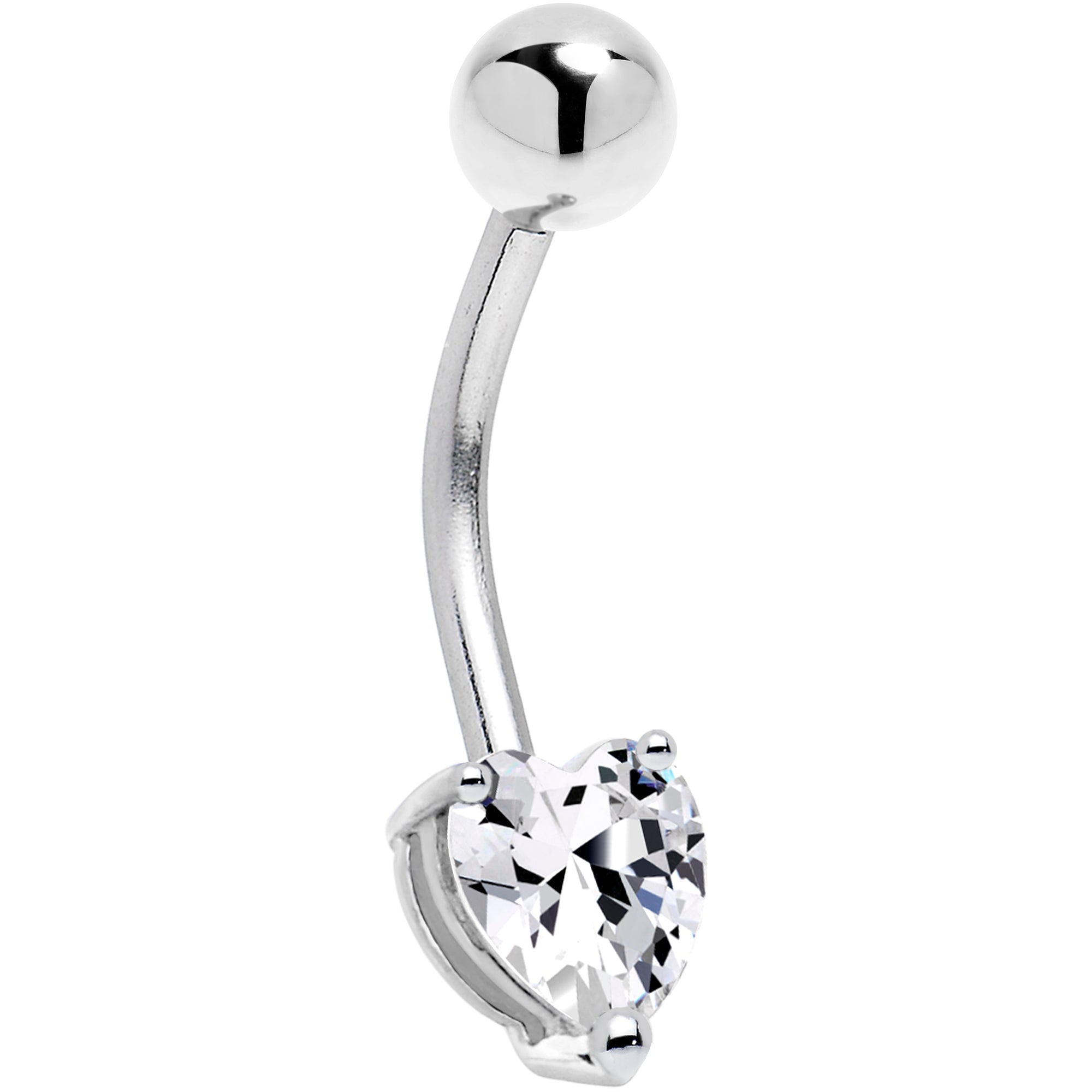 BodyCandy 16G Solid 14K White Gold Cubic Zirconia Heart Solitaire Belly Ring — detail close-up