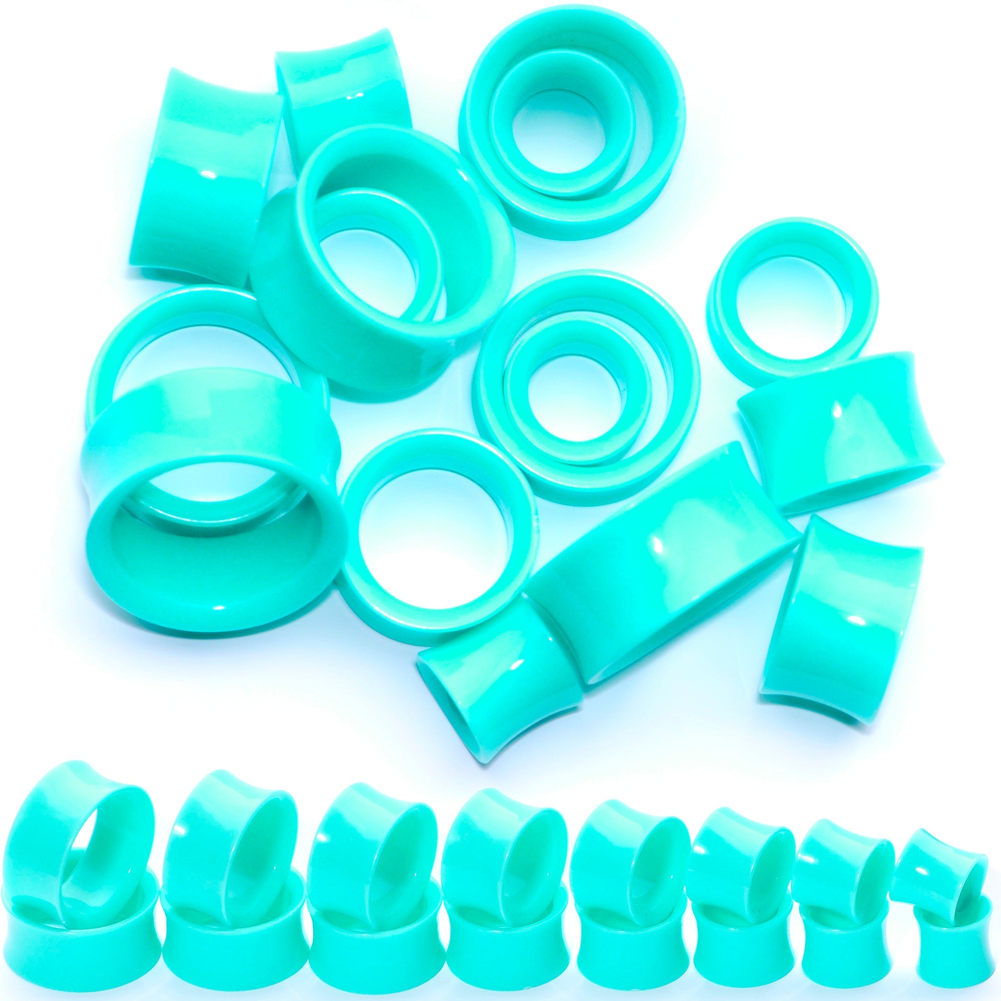 BodyCandy Aqua Acrylic UV Saddle Tunnel Plug Set 12mm to 26mm — main product shot