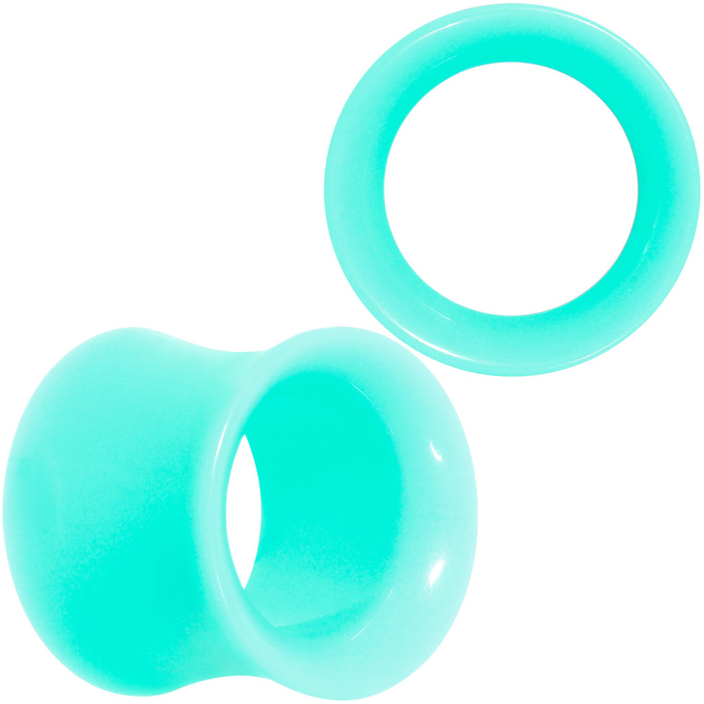 BodyCandy Aqua Acrylic UV Saddle Tunnel Plug Set 12mm to 26mm — in-use photo
