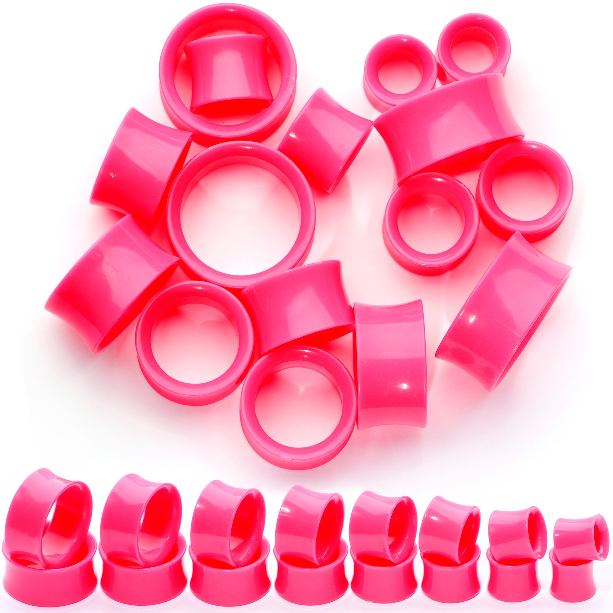BodyCandy Pink Acrylic UV Saddle Tunnel Plug Set 12mm to 26mm — main product shot