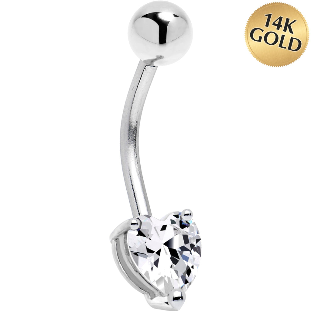 BodyCandy 16G Solid 14K White Gold Cubic Zirconia Heart Solitaire Belly Ring — main product shot