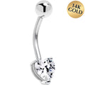 BodyCandy 16G Solid 14K White Gold Cubic Zirconia Heart Solitaire Belly Ring — main product shot