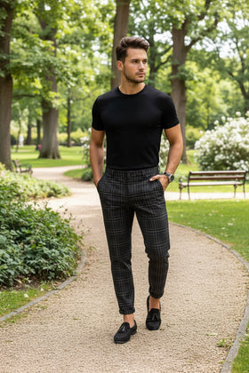 Plaid Print Pants Men's Casual Trousers Loose And Thin