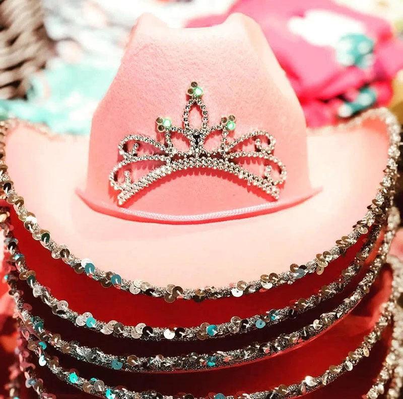 Sequined Western Cowboy Hat - Wool Felt with Feather Trim