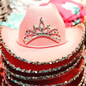 Sequined Western Cowboy Hat - Wool Felt with Feather Trim