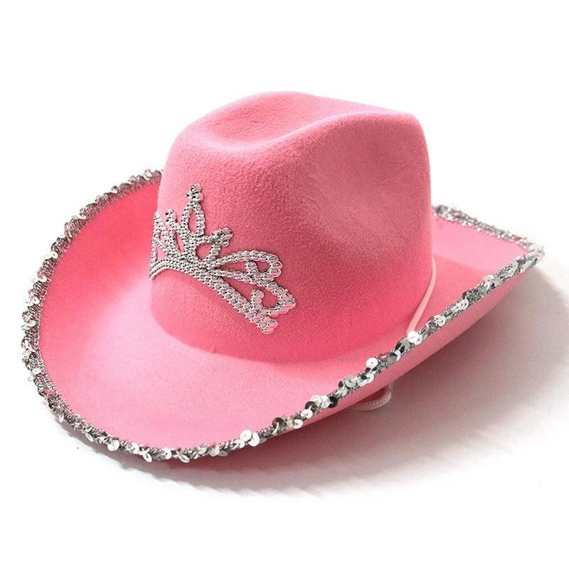 Sequined Western Cowboy Hat - Wool Felt with Feather Trim