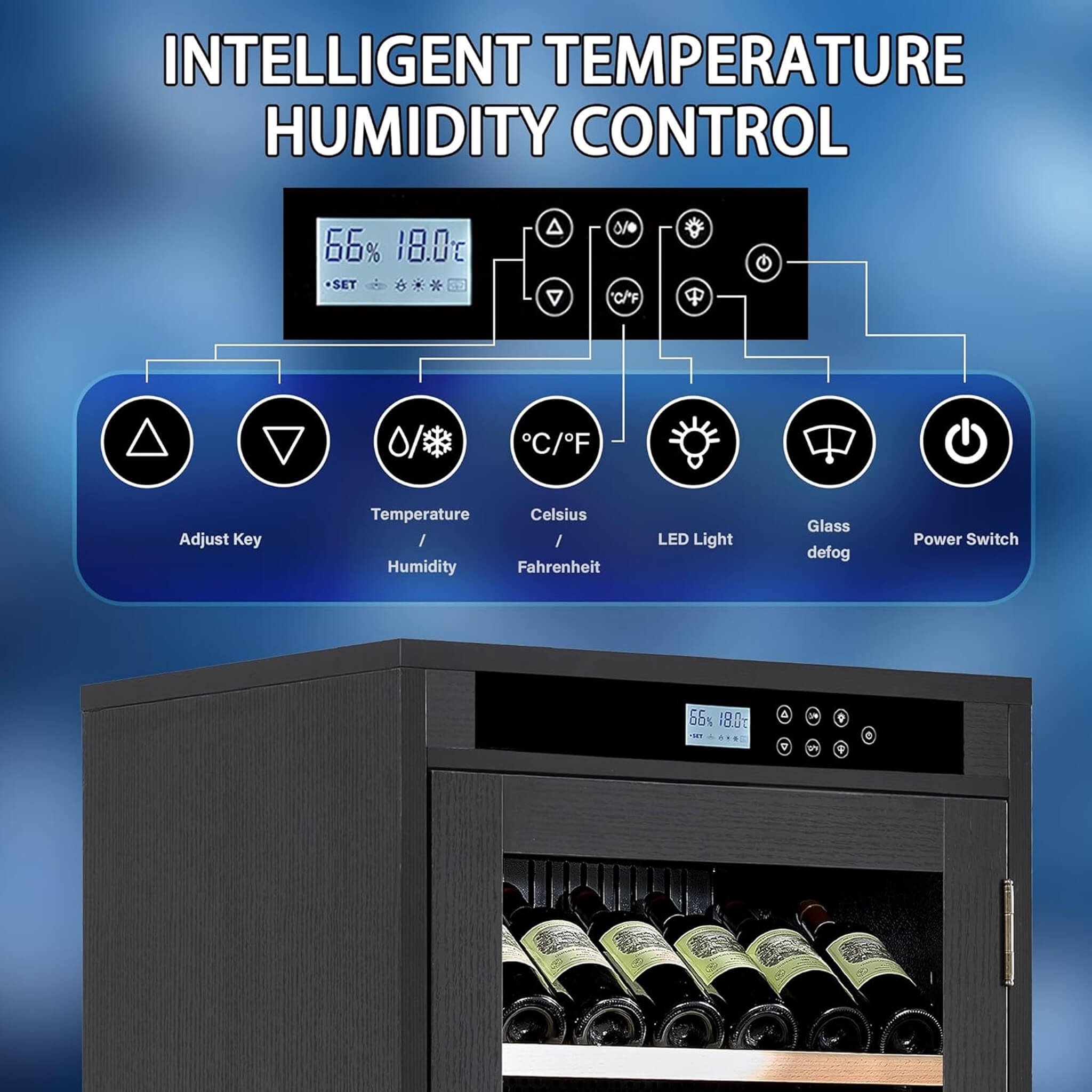 Nuvia 69-Bottle 7.6 Cu.Ft Freestanding Smart Wooden Wine Cooler With LED Touch Display (SAK24861) – SAKSBY WHOLESALE, view 4