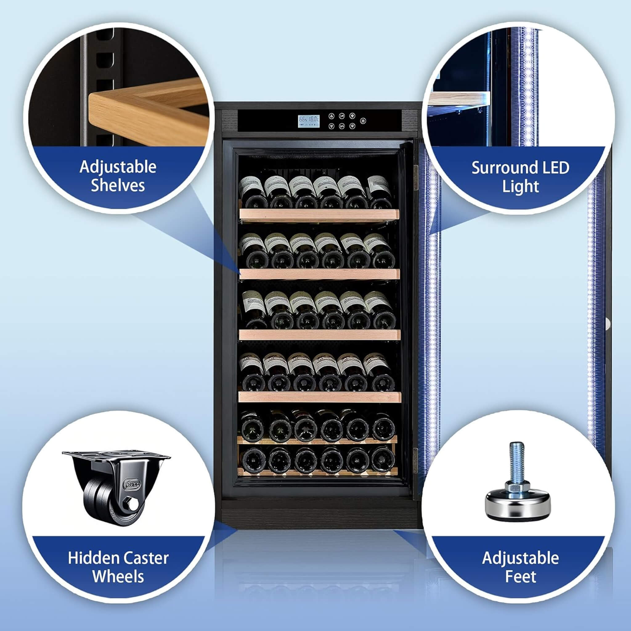 Nuvia 69-Bottle 7.6 Cu.Ft Freestanding Smart Wooden Wine Cooler With LED Touch Display (SAK24861) – SAKSBY WHOLESALE, view 7