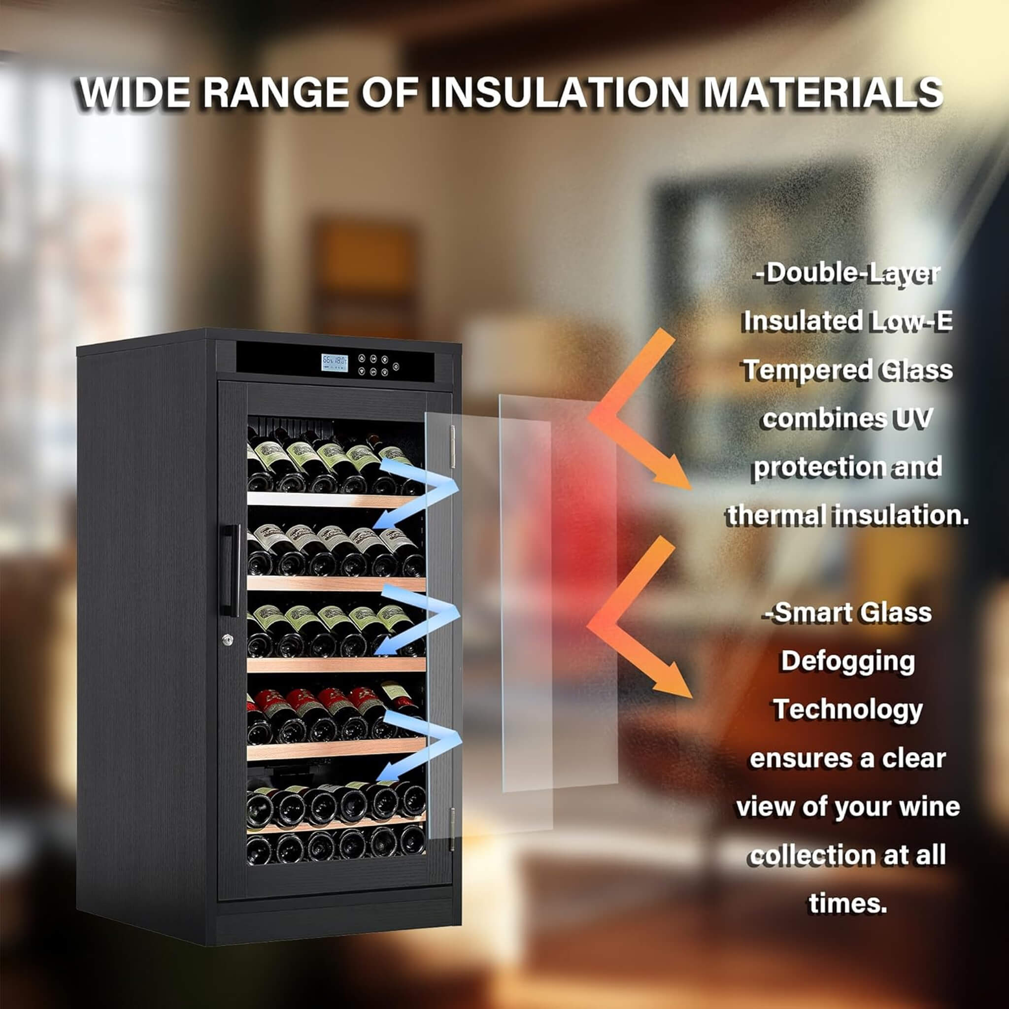 Nuvia 69-Bottle 7.6 Cu.Ft Freestanding Smart Wooden Wine Cooler With LED Touch Display (SAK24861) – SAKSBY WHOLESALE, view 3