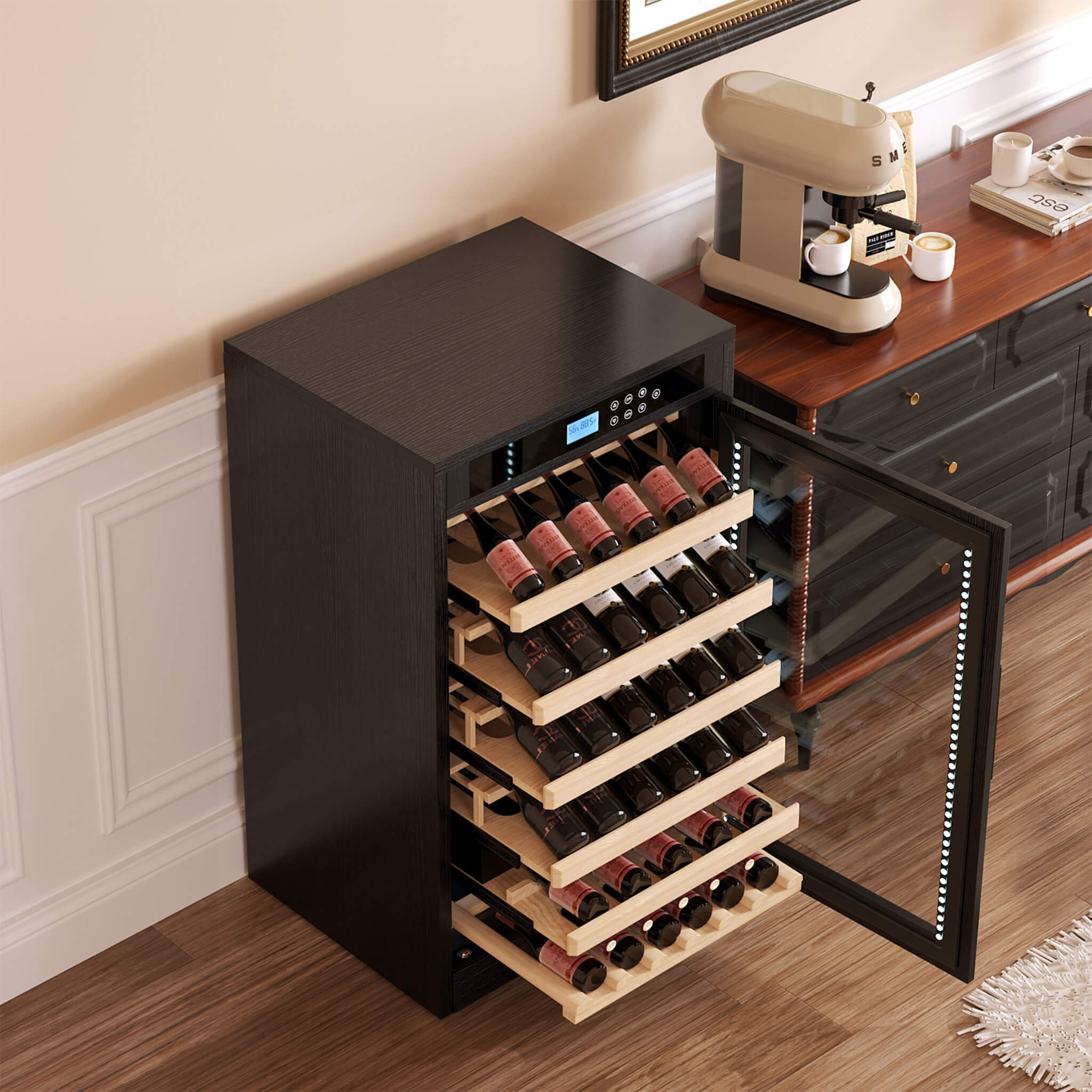 Nuvia 69-Bottle 7.6 Cu.Ft Freestanding Smart Wooden Wine Cooler With LED Touch Display (SAK24861) – SAKSBY WHOLESALE, view 9