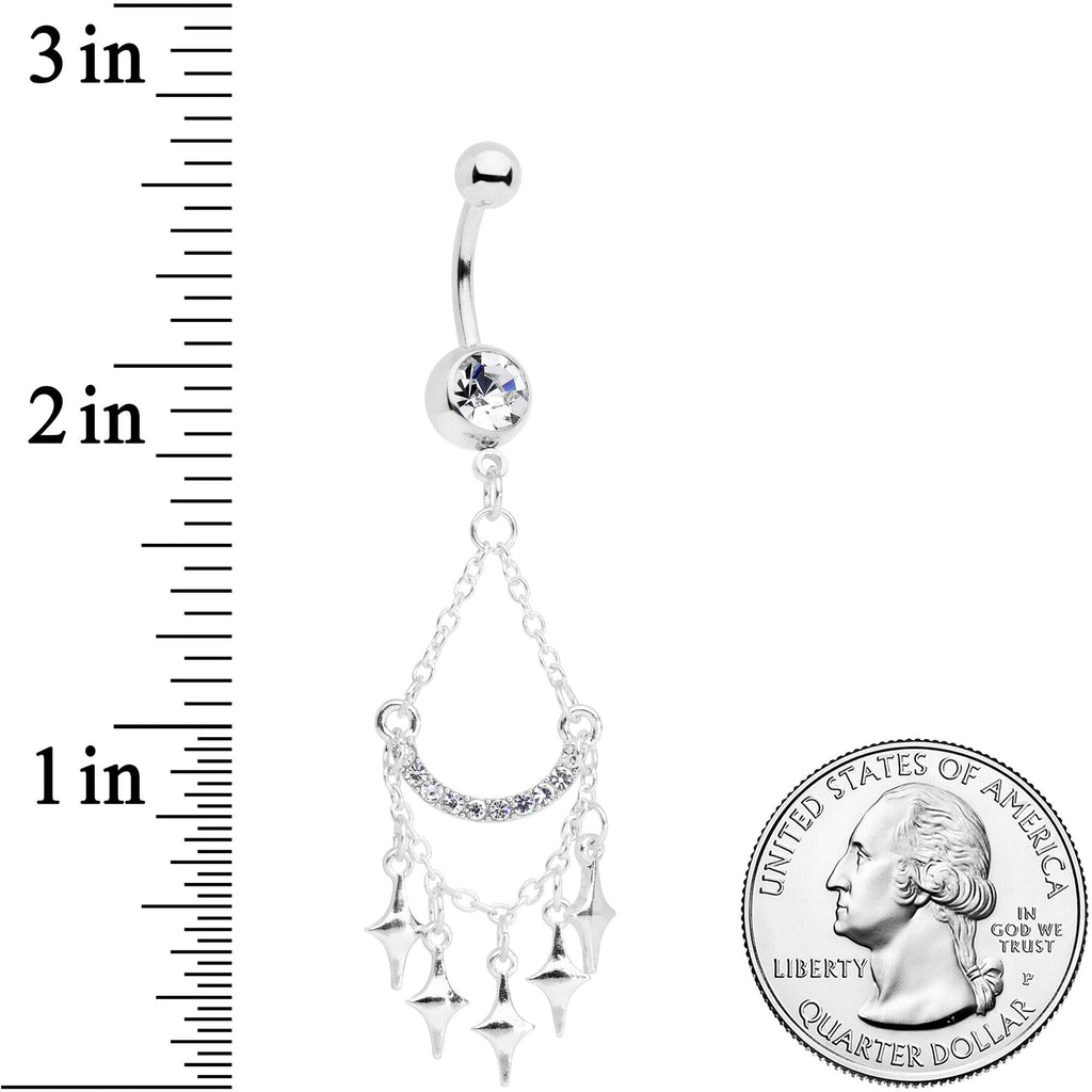 BodyCandy Clear Gem Double Drama Chandelier Dangle Belly Ring — detail close-up