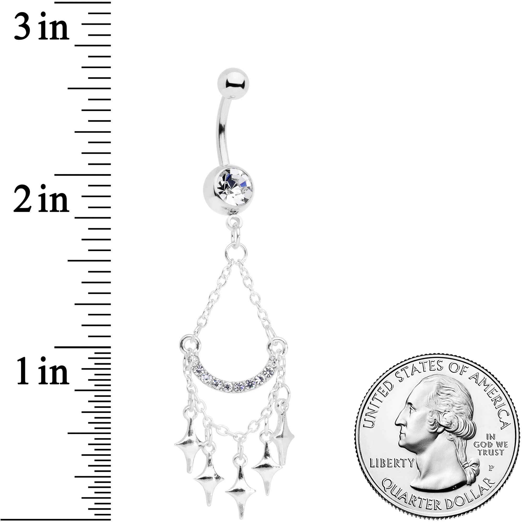 BodyCandy Clear Gem Double Drama Chandelier Dangle Belly Ring — detail close-up