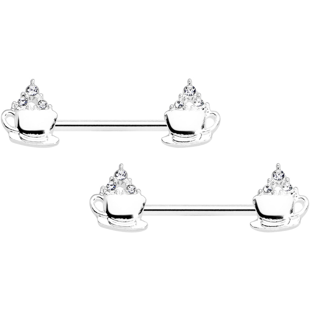 BodyCandy 14G 9/16 Clear Gem Hot Cocoa Barbell Nipple Ring Set — main product shot