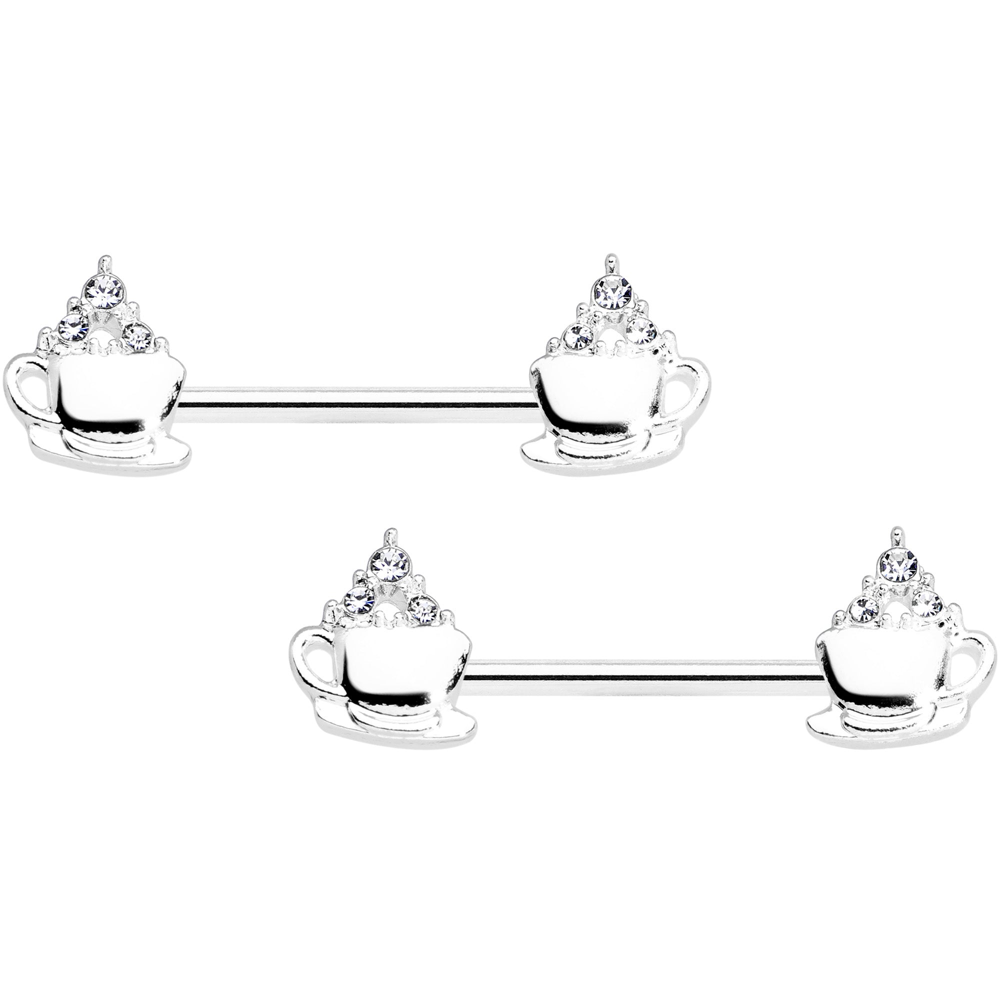 BodyCandy 14G 9/16 Clear Gem Hot Cocoa Barbell Nipple Ring Set — main product shot